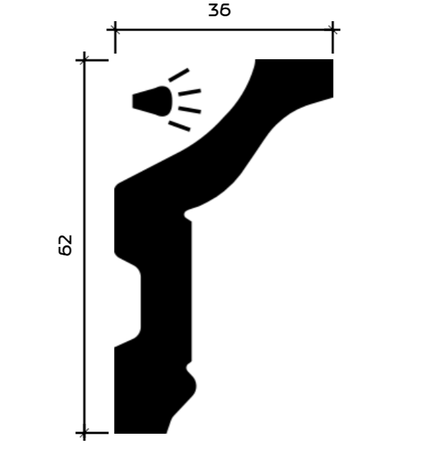 Карниз гибкий Европласт 1.50.174 Пенополиуретан 2000*62*36 мм